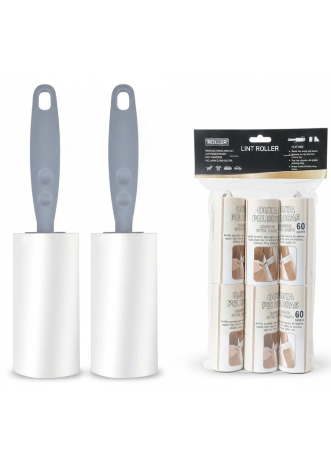 عدة إزالة وبر الملابس – مزيل وبر قابل لإعادة الاستخدام جداً مع 360 ورقة (6 بكرات + مقبضان مطوران) – فرشاة لتنظيف الملابس/الأثاث/السرير/السيارة/وبر الكلاب والقطط/السجاد/الغبار - Image 1